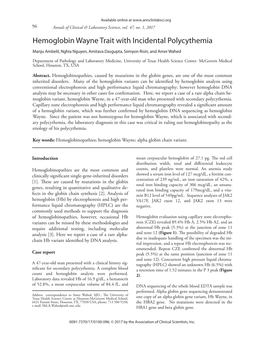 Hemoglobin Wayne Trait with Incidental Polycythemia