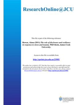 The Role of Disclosure and Resilience in Response to Stress and Trauma