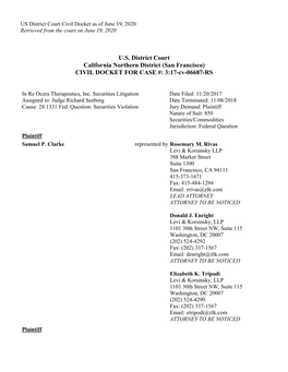 In Re Ocera Therapeutics, Inc. Securities Litigation 17-CV-06687