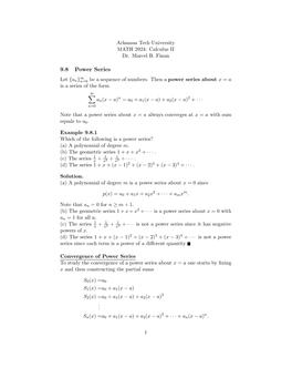 9.8 Power Series ∞ Let {An}N=0 Be a Sequence of Numbers