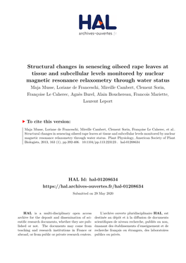 Structural Changes in Senescing Oilseed Rape Leaves at Tissue And