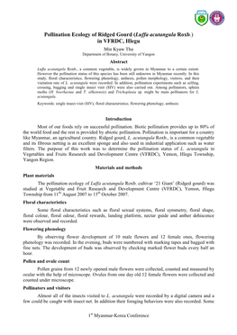 Pollination Ecology of Ridged Gourd (Luffa Acutangula Roxb.) in VFRDC