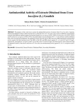 Antimicrobial Activity of Extracts Obtained from Urera Baccifera (L.) Gaudich