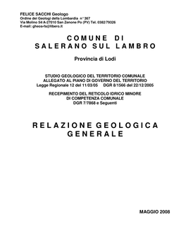 Page 1 FELICE SACCHI Geologo Ordine Dei Geologi Della Lombardia