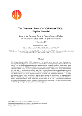 The Compact Linear E E− Collider (CLIC): Physics Potential