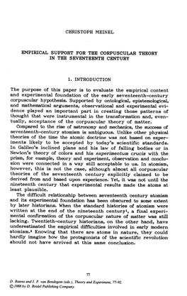 Empirical Support for the Corpuscular Theory in the Seventeenth Century