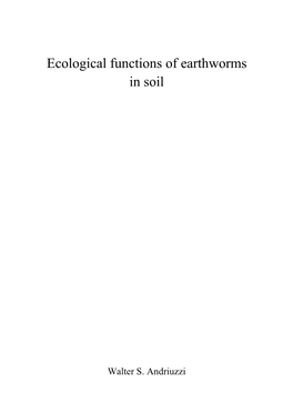 Ecological Functions of Earthworms in Soil