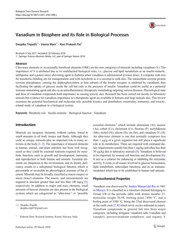 Vanadium in Biosphere and Its Role in Biological Processes