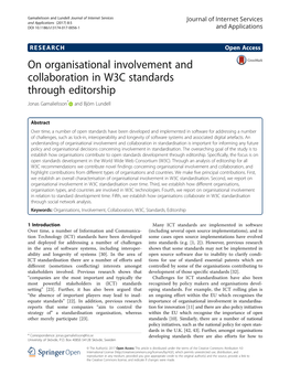 On Organisational Involvement and Collaboration in W3C Standards Through Editorship Jonas Gamalielsson* and Björn Lundell