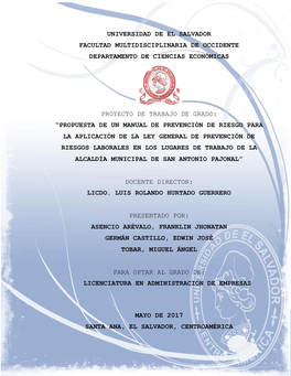 Universidad De El Salvador Facultad Multidisciplinaria De Occidente Departamento De Ciencias Económicas