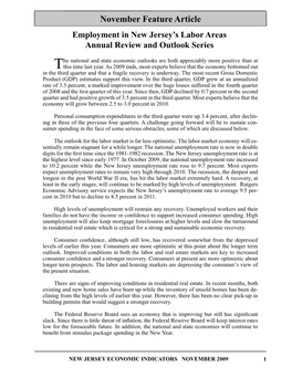 November Feature Article Employment in New Jersey’S Labor Areas Annual Review and Outlook Series