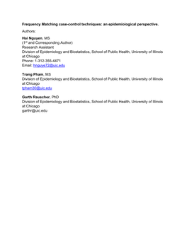 Frequency Matching Case-Control Techniques: an Epidemiological Perspective