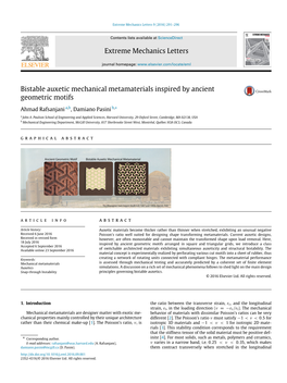 Bistable Auxetic Mechanical Metamaterials Inspired by Ancient Geometric Motifs