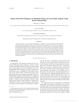 Insurer Stock Price Responses to Hurricane Floyd: an Event Study Analysis Using Storm Characteristics