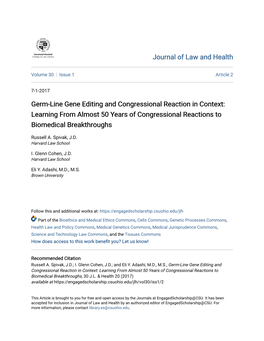 Germ-Line Gene Editing and Congressional Reaction in Context: Learning from Almost 50 Years of Congressional Reactions to Biomedical Breakthroughs