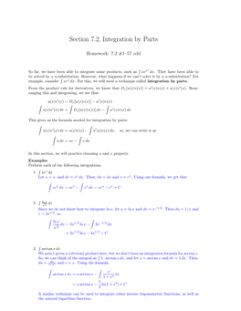 Section 7.2, Integration by Parts