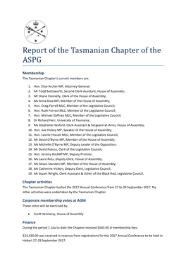 Report of the Tasmanian Chapter of the ASPG