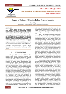 Impact of Reliance JIO on the Indian Telecom Industry