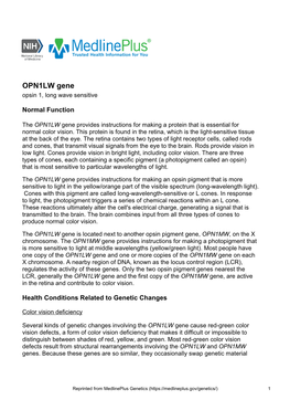 OPN1LW Gene Opsin 1, Long Wave Sensitive