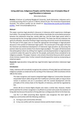 Living Adat Law, Indigenous Peoples and the State Law: a Complex Map of Legal Pluralism in Indonesia Mirza Satria Buana