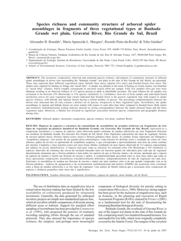 Species Richness and Community Structure of Arboreal Spider Assemblages