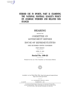 Steroid Use in Sports, Part Ii: Examining the National Football League’S Policy on Anabolic Steroids and Related Sub- Stances