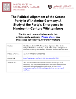 The Political Alignment of the Centre Party in Wilhelmine Germany: a Study of the Party's Emergence in Nineteenth-Century Württemberg