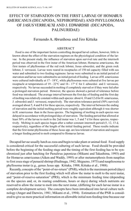 Effect of Starvation on the First Larvae of <I>Homarus Americanus</I>