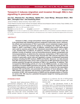Tenascin-C Induces Migration and Invasion Through JNK/C-Jun Signalling in Pancreatic Cancer