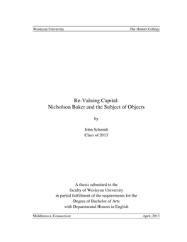 Re-Valuing Capital: Nicholson Baker and the Subject of Objects