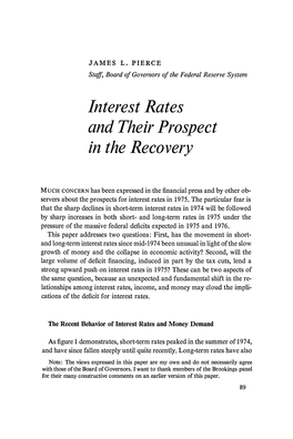 Interest Rates and Their Prospect in the Recovery