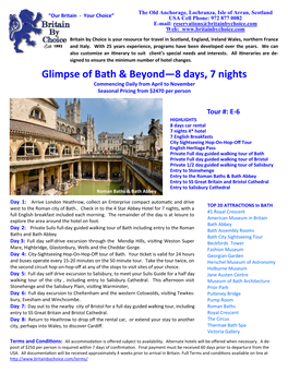 Glimpse of Bath & Beyond—8 Days, 7 Nights