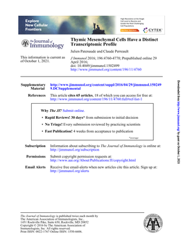 Thymic Mesenchymal Cells Have a Distinct Transcriptomic Profile