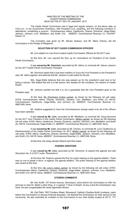 Minutes of the Meeting of the Caddo Parish Commission Held on the 6Th Day of January, 2017