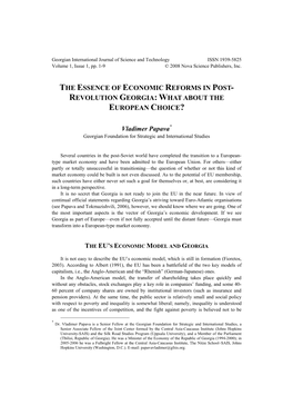 The Essence of Economic Reforms in Post- Revolution Georgia: What About the European Choice?