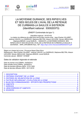 LA MOYENNE DURANCE, SES RIPISYLVES ET SES ISCLES DE L'aval DE LA RETENUE DE CURBANS-LA SAULCE À SISTERON (Identifiant National : 930020373)