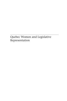 Quebec Women and Legislative Representation