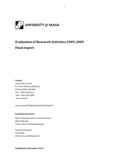 Evaluation of Research Activities 2005-2009 Final Report