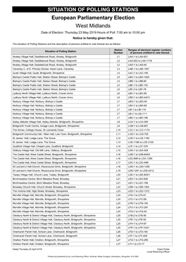 SITUATION of POLLING STATIONS European Parliamentary Election