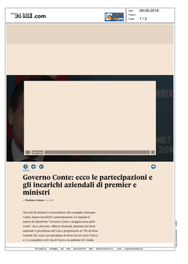 Governo Conte: Ecco Le Partecipazioni E Gli Incarichi Aziendali Di Premier E Ministri Di Nicoletta Cottone 8 GIU 2018