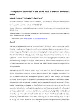 The Importance of Minerals in Coal As the Hosts of Chemical Elements: a Review