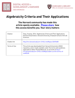 Algebraicity Criteria and Their Applications