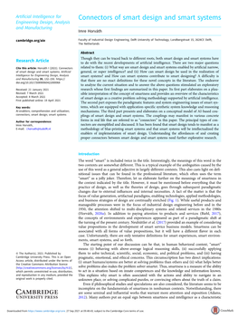 Connectors of Smart Design and Smart Systems Engineering Design, Analysis and Manufacturing Imre Horváth