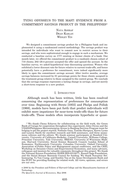 Tying Odysseus to the Mast: Evidence from a Commitment Savings Product in the Philippines*