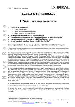 L'oréal Returns to Growth