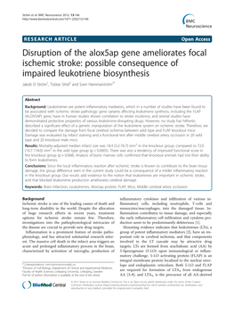 Disruption of the Alox5ap Gene Ameliorates Focal Ischemic Stroke: Possible Consequence of Impaired Leukotriene Biosynthesis