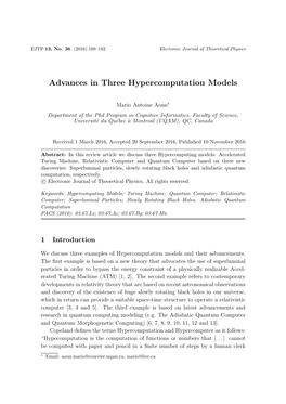 Advances in Three Hypercomputation Models