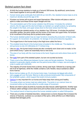 Skeletal System Fact Sheet