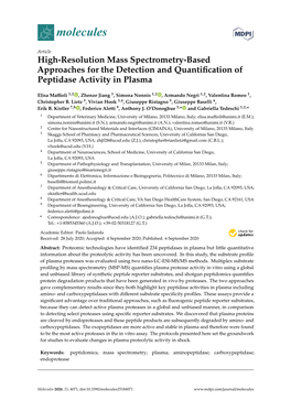 High-Resolution Mass Spectrometry-Based Approaches for the Detection and Quantiﬁcation of Peptidase Activity in Plasma