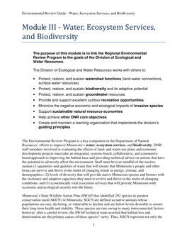 Module III - Water, Ecosystem Services, and Biodiversity